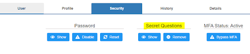 Example of security question function